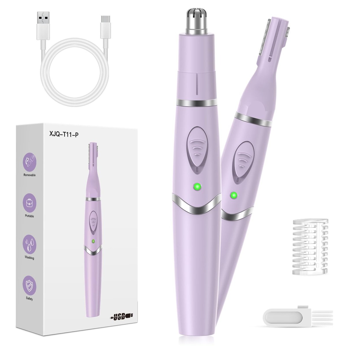Yinowt Women's Ear and Nose Hair Trimmer - 2026 Professional Painless 2-in-1 USB Rechargeable Eyebrow & Facial Hair Trimmer, Precision Tool with Powerful Motor and Dual-Edge Blades, IPX7 Waterproof (Purple) - görsel 1
