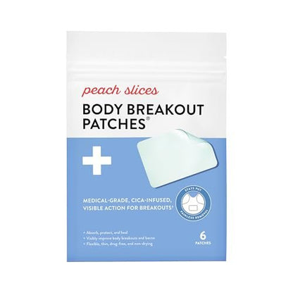 Peach Slices Body Breakout Patches (6 ct) - Overnight Body Pimple Patches - Hypoallergenic Cica & Hydrocolloid Bandages - Vegan & Cruelty Free Korean Skin Care