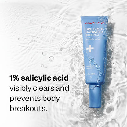 Peach Slices Breakout Banisher Body Spray - Salicylic Acid & Glycolic Acid Body Treatment for Clear Skin, 4 oz Avelisse