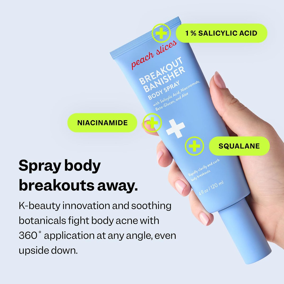 Peach Slices Breakout Banisher Body Spray - Salicylic Acid & Glycolic Acid Body Treatment for Clear Skin, 4 oz Avelisse