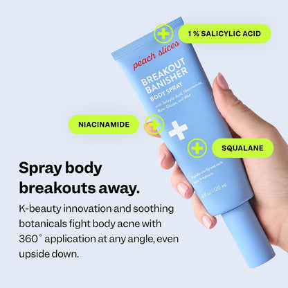 Peach Slices Breakout Banisher Body Spray - Salicylic Acid & Glycolic Acid Body Treatment for Clear Skin, 4 oz Avelisse