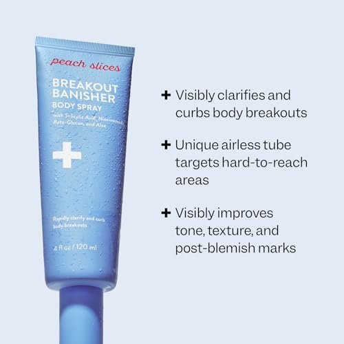 Peach Slices Breakout Banisher Body Spray - Salicylic Acid & Glycolic Acid Body Treatment for Clear Skin, 4 oz Avelisse