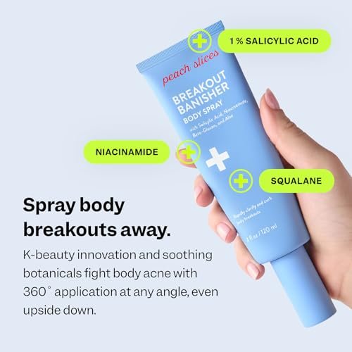 Peach Slices Breakout Banisher Body Spray - Salicylic Acid & Glycolic Acid Body Treatment for Clear Skin, 4 oz Avelisse
