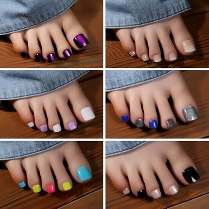 FANDAMEI Press On Toenails - 24 Colors Short Square French Tips Cat Eye Toe Nails, Red Ombre Glossy Fake Toe Nails for Women & Girls Avelisse