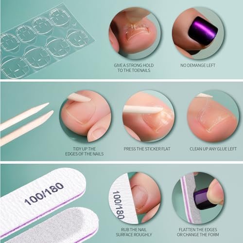 FANDAMEI Press On Toenails - 24 Colors Short Square French Tips Cat Eye Toe Nails, Red Ombre Glossy Fake Toe Nails for Women & Girls Avelisse