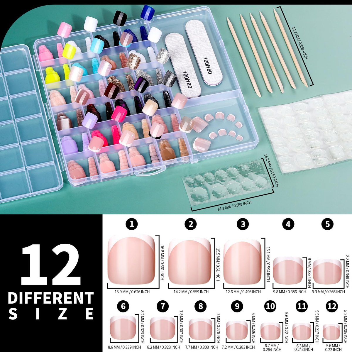 FANDAMEI Press On Toenails - 24 Colors Short Square French Tips Cat Eye Toe Nails, Red Ombre Glossy Fake Toe Nails for Women & Girls Avelisse