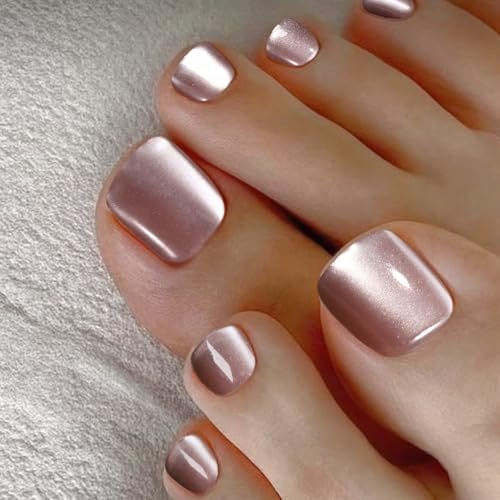 FANDAMEI Press On Toenails - 24 Colors Short Square French Tips Cat Eye Toe Nails, Red Ombre Glossy Fake Toe Nails for Women & Girls Avelisse