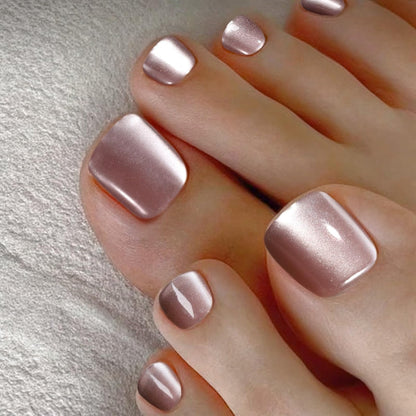 FANDAMEI Press On Toenails - 24 Colors Short Square French Tips Cat Eye Toe Nails, Red Ombre Glossy Fake Toe Nails for Women & Girls Avelisse