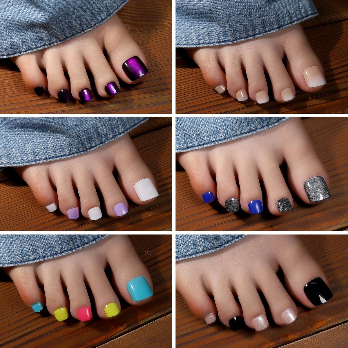FANDAMEI Press On Toenails - 24 Colors Short Square French Tips Cat Eye Toe Nails, Red Ombre Glossy Fake Toe Nails for Women & Girls Avelisse