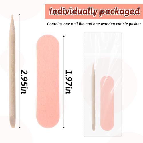 40 Pack Mini Nail File Disposable Manicure Kit with Wooden Cuticle Pusher Sticks - Individually Wrapped Nail Prep Tools for Home Salon Use - görsel 6