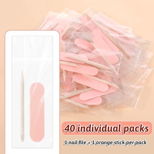 40 Pack Mini Nail File Disposable Manicure Kit with Wooden Cuticle Pusher Sticks - Individually Wrapped Nail Prep Tools for Home Salon Use - görsel 4