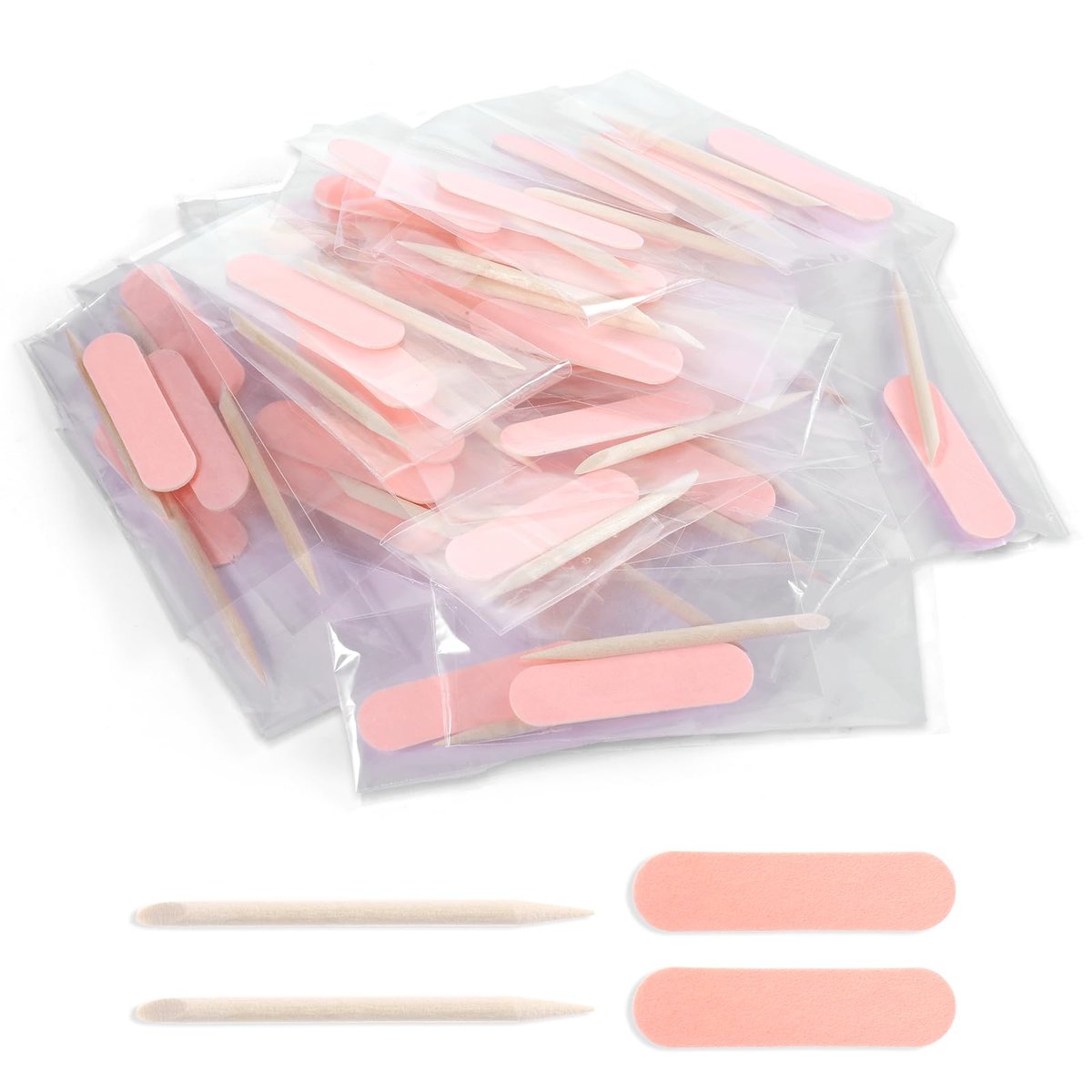 40 Pack Mini Nail File Disposable Manicure Kit with Wooden Cuticle Pusher Sticks - Individually Wrapped Nail Prep Tools for Home Salon Use - görsel 1