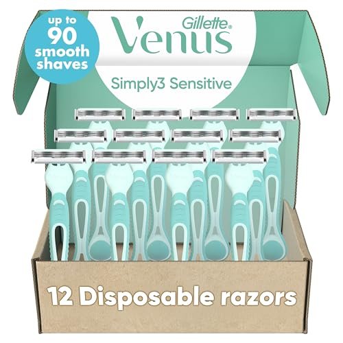 Gillette Venus Simply 3 Sensitive Disposable Razors for Women, 12 Count, White & Turquoise - görsel 2