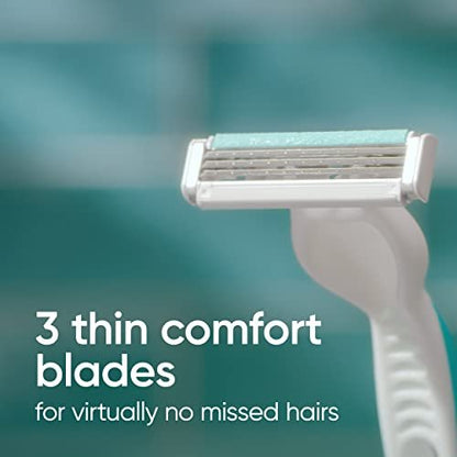 Gillette Venus Simply 3 Sensitive Disposable Razors for Women, 12 Count, White & Turquoise