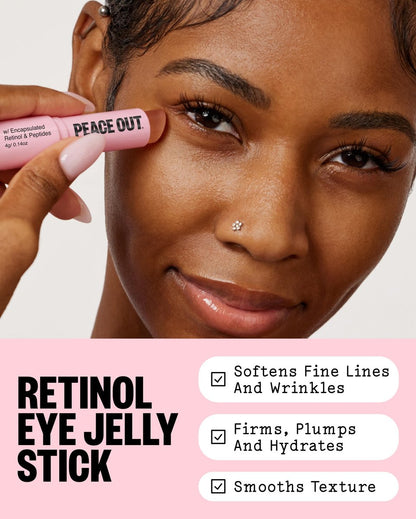 PEACE OUT Retinol Eye Jelly Stick - Hydrating Under Eye Treatment for Fine Lines & Wrinkles with Encapsulated Retinol, Peptides & Squalane (0.14 oz) Avelisse
