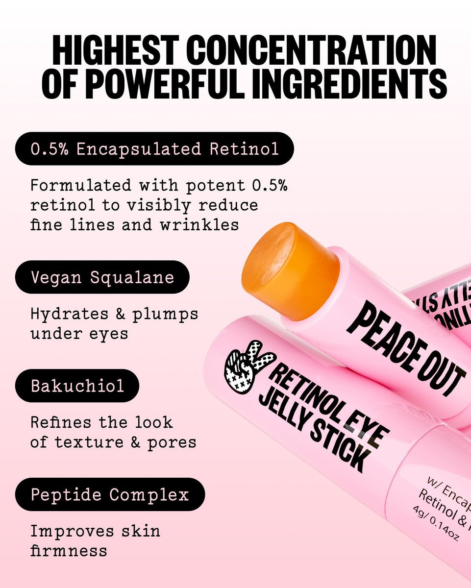 PEACE OUT Retinol Eye Jelly Stick - Hydrating Under Eye Treatment for Fine Lines & Wrinkles with Encapsulated Retinol, Peptides & Squalane (0.14 oz) Avelisse