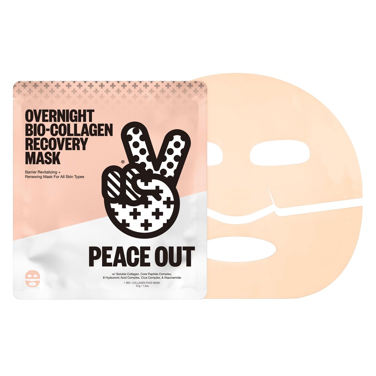 PEACE OUT Overnight Bio-Collagen Recovery Mask – Vegan Collagen & Hyaluronic Acid Sheet Mask for Deep Hydration (1 Count) - görsel 1