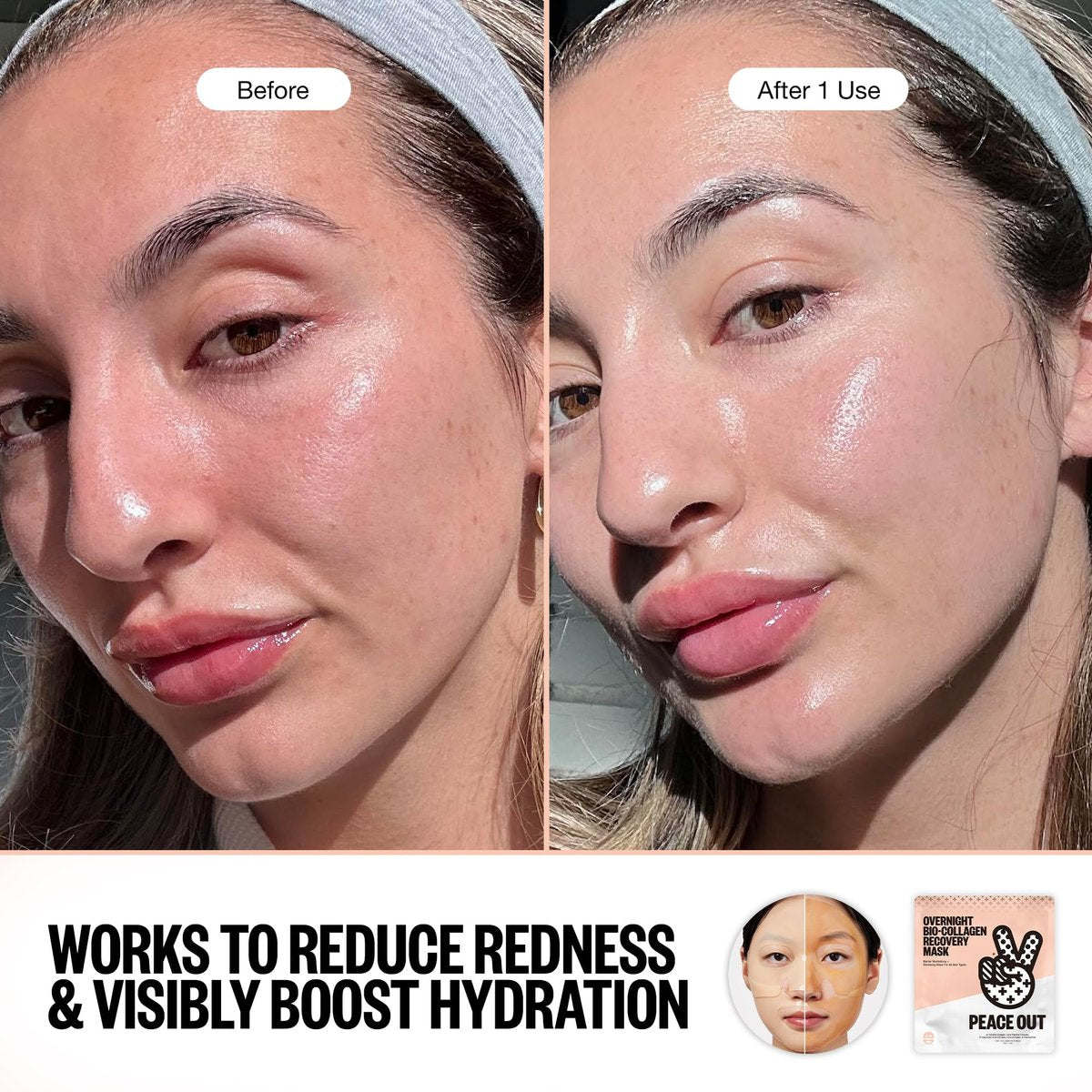 PEACE OUT Overnight Bio-Collagen Recovery Mask – Vegan Collagen & Hyaluronic Acid Sheet Mask for Deep Hydration (1 Count) - görsel 3