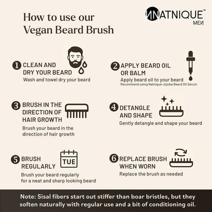 Natnique Vegan Beard Brush for Men – 100% Sisal Plant Bristles, Ergonomic Natural Beachwood Handle, Medium Size Avelisse