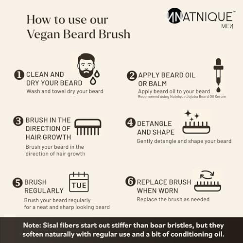 Natnique Vegan Beard Brush for Men – 100% Sisal Plant Bristles, Ergonomic Natural Beachwood Handle, Medium Size Avelisse