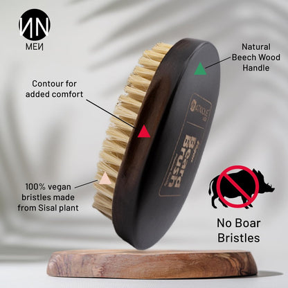 Natnique Vegan Beard Brush for Men – 100% Sisal Plant Bristles, Ergonomic Natural Beachwood Handle, Medium Size Avelisse