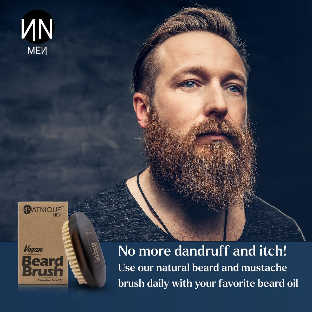 Natnique Vegan Beard Brush for Men – 100% Sisal Plant Bristles, Ergonomic Natural Beachwood Handle, Medium Size Avelisse
