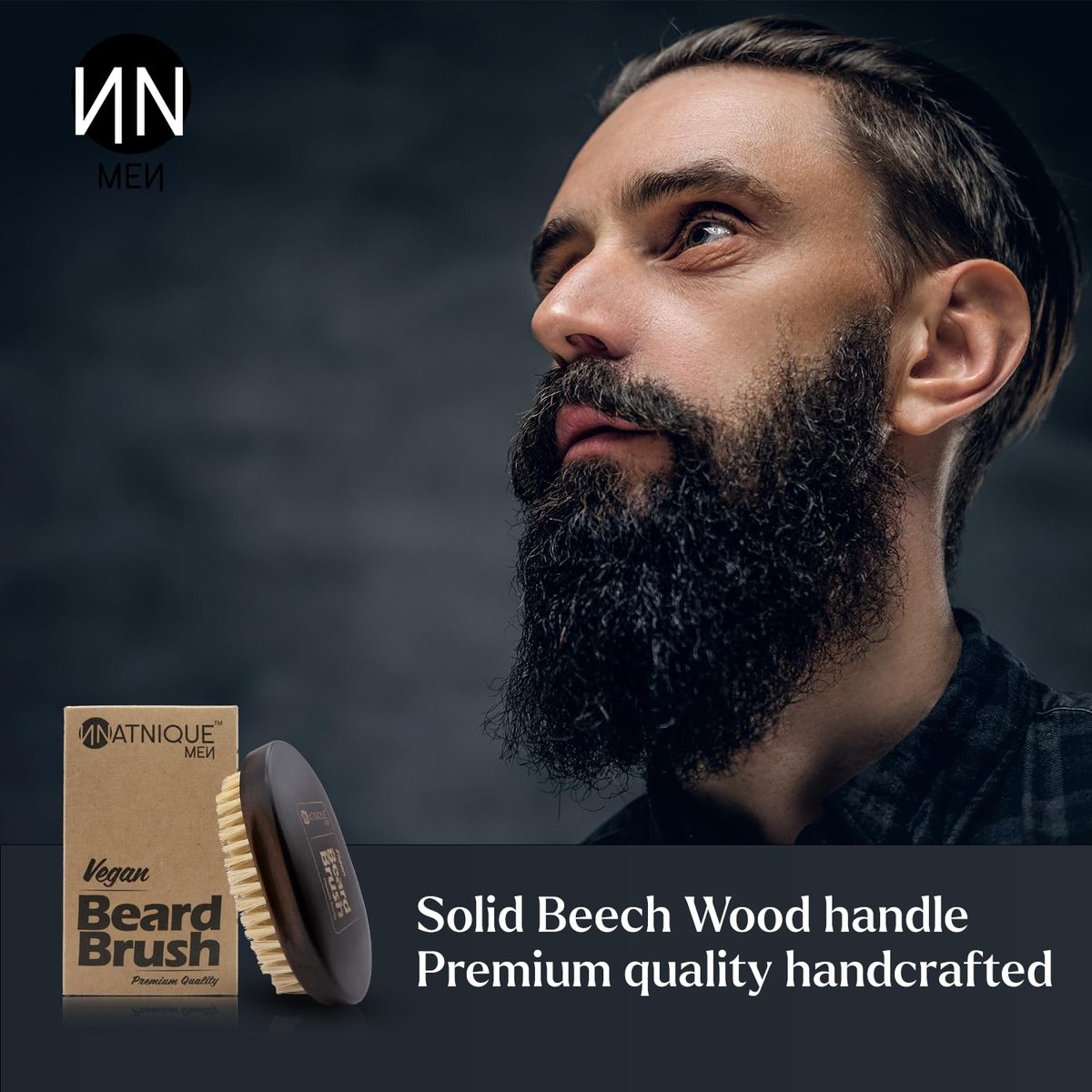 Natnique Vegan Beard Brush for Men – 100% Sisal Plant Bristles, Ergonomic Natural Beachwood Handle, Medium Size Avelisse