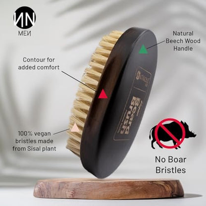 Natnique Vegan Beard Brush for Men – 100% Sisal Plant Bristles, Ergonomic Natural Beachwood Handle, Medium Size Avelisse