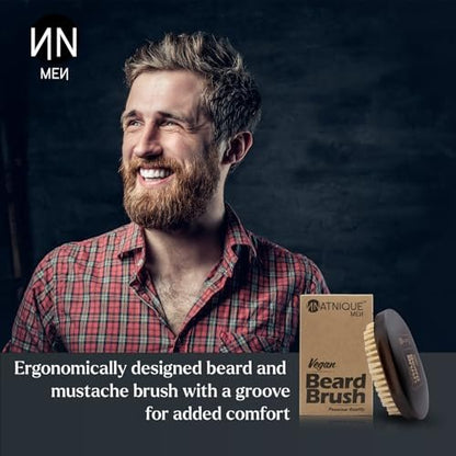 Natnique Vegan Beard Brush for Men – 100% Sisal Plant Bristles, Ergonomic Natural Beachwood Handle, Medium Size Avelisse