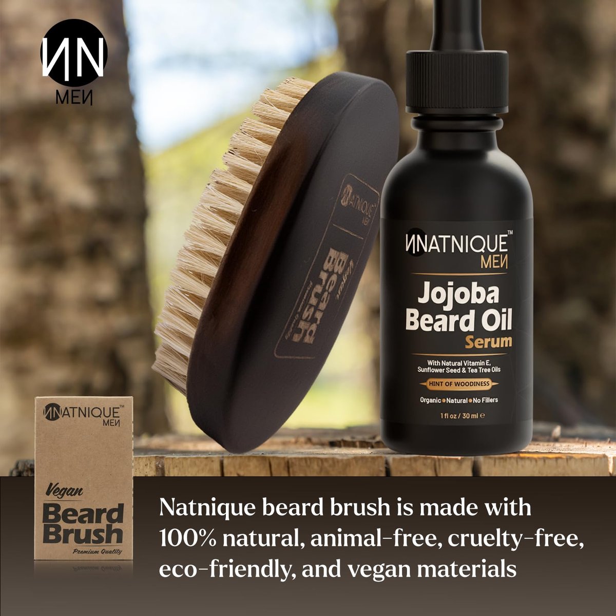 Natnique Vegan Beard Brush for Men – 100% Sisal Plant Bristles, Ergonomic Natural Beachwood Handle, Medium Size Avelisse