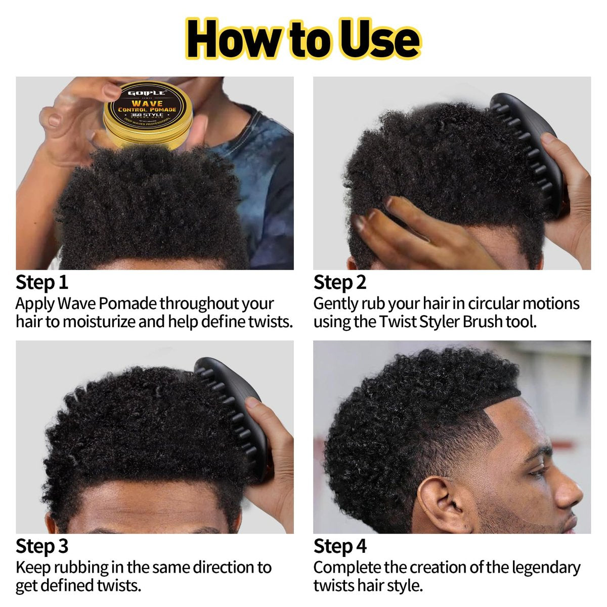 Twist Styler Brush for Black Men - Premium Durable Washable Hair Sponge for Curls, Afro 4C Hair & Coiled Textures - Ergonomic Grip Home Styling Essential Hair Brush for Men & Barbers Avelisse