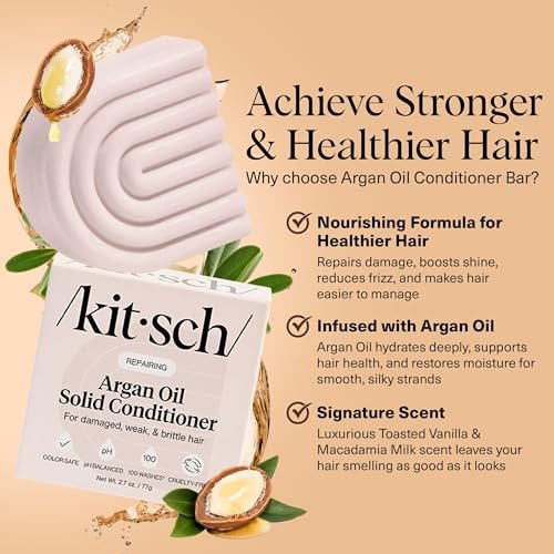 Kitsch Argan Oil Conditioner Bar – Repairing & Moisturizing Solid Conditioner for Damaged, Frizzy Hair – Sulfate-Free, Paraben-Free – Made in USA – 2.7 oz - görsel 4