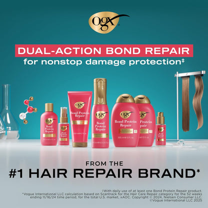 OGX Repair + Protect Bond Protein Repair Shampoo and Conditioner Set – Sulfate-Free, Hydrating Care for Color-Treated, Dry Hair, 13 fl oz Each (Pack of 2)