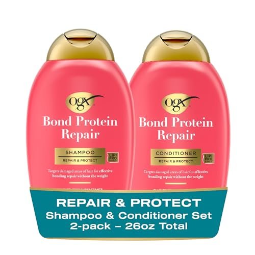 OGX Repair + Protect Bond Protein Repair Shampoo and Conditioner Set – Sulfate-Free, Hydrating Care for Color-Treated, Dry Hair, 13 fl oz Each (Pack of 2) - görsel 2