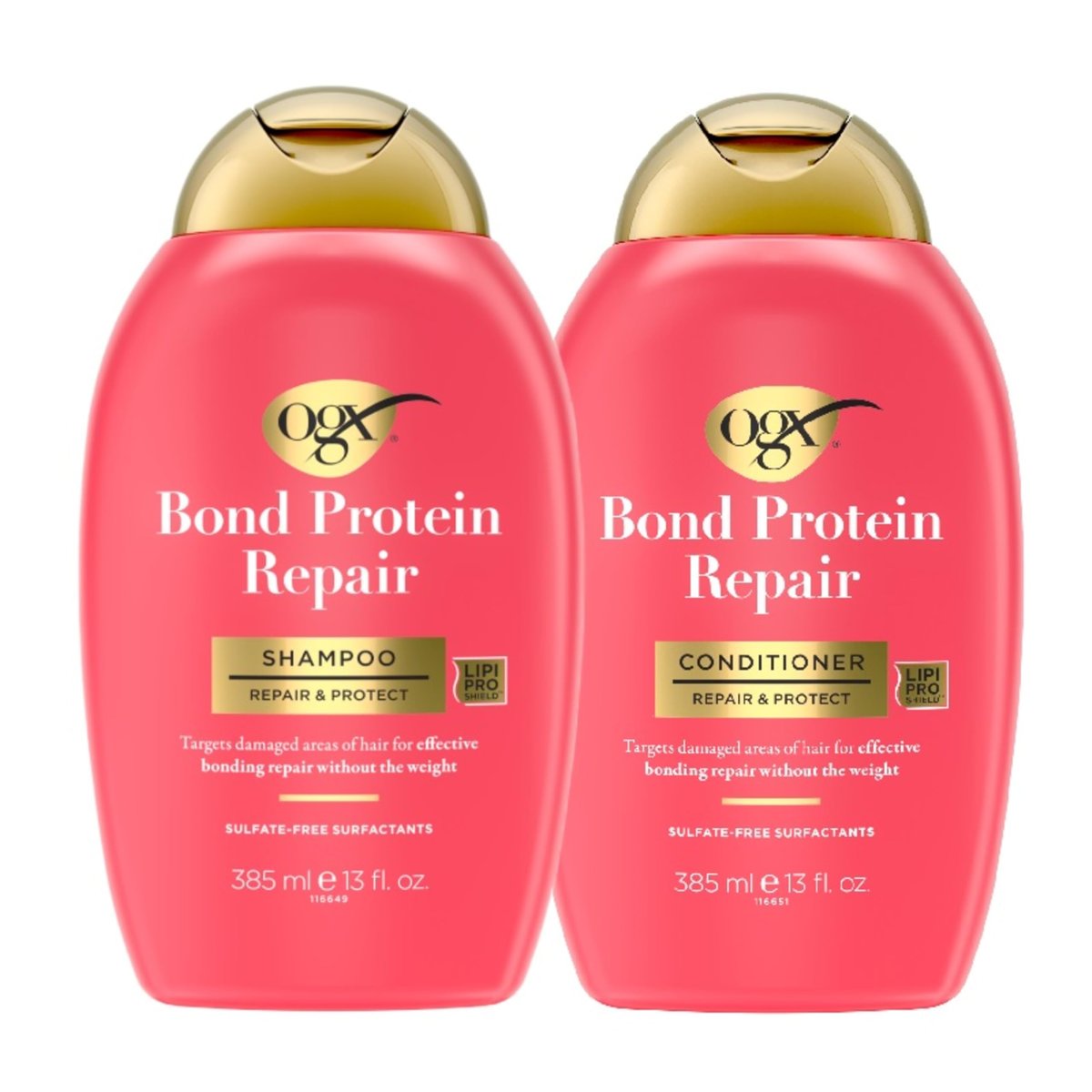 OGX Repair + Protect Bond Protein Repair Shampoo and Conditioner Set – Sulfate-Free, Hydrating Care for Color-Treated, Dry Hair, 13 fl oz Each (Pack of 2) - görsel 3