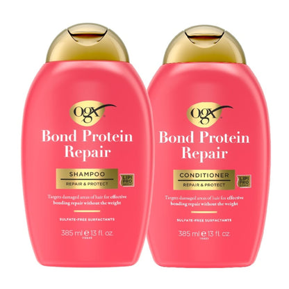OGX Repair + Protect Bond Protein Repair Shampoo and Conditioner Set – Sulfate-Free, Hydrating Care for Color-Treated, Dry Hair, 13 fl oz Each (Pack of 2)