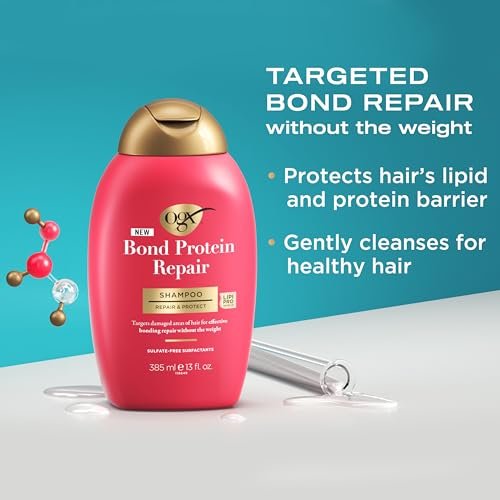 OGX Repair + Protect Bond Protein Repair Shampoo and Conditioner Set – Sulfate-Free, Hydrating Care for Color-Treated, Dry Hair, 13 fl oz Each (Pack of 2) - görsel 6