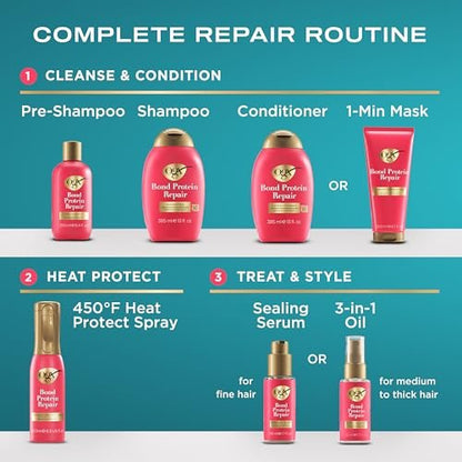 OGX Repair + Protect Bond Protein Repair Shampoo and Conditioner Set – Sulfate-Free, Hydrating Care for Color-Treated, Dry Hair, 13 fl oz Each (Pack of 2)