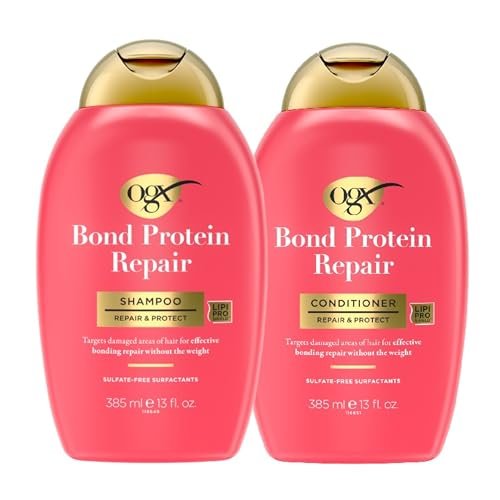 OGX Repair + Protect Bond Protein Repair Shampoo and Conditioner Set – Sulfate-Free, Hydrating Care for Color-Treated, Dry Hair, 13 fl oz Each (Pack of 2) - görsel 4