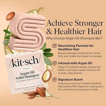 Kitsch Argan Oil Shampoo Bar for Hair Growth – Repairing & Moisturizing Shampoo for Women & Men – Paraben, Phthalates, Silicone & Sulfate Free – Made in USA, 3.2 oz