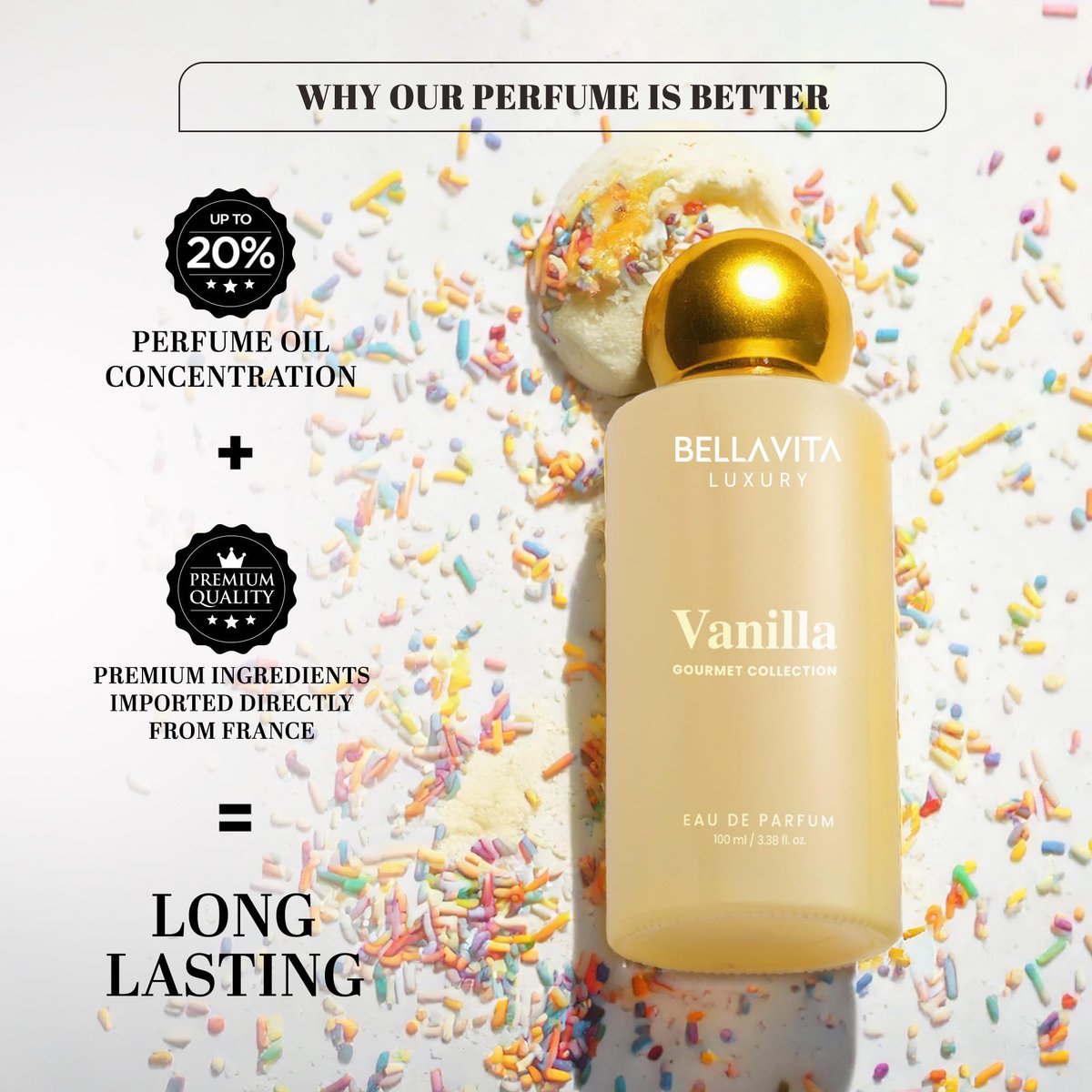 Bellavita Luxury Vanilla Eau de Parfum - 100 ml | Gourmet Coconut & Vanilla Unisex Fragrance for Men and Women - görsel 8