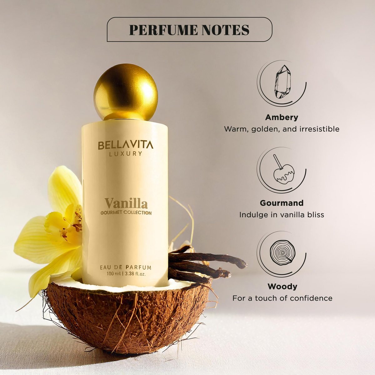 Bellavita Luxury Vanilla Eau de Parfum - 100 ml | Gourmet Coconut & Vanilla Unisex Fragrance for Men and Women - görsel 6