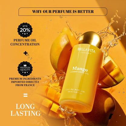 Bellavita Luxury Mango Eau de Parfum | 100 ml (3.4 fl.oz.) | Gourmet Unisex Fragrance with Mango, Ylang, and Siam Benzoin Notes