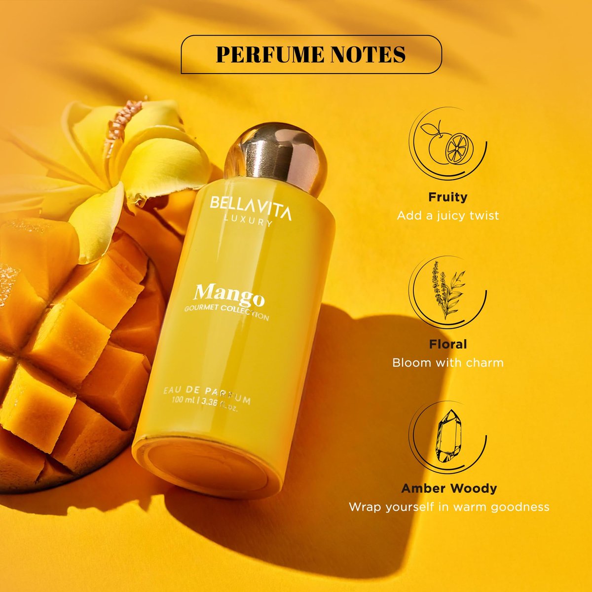 Bellavita Luxury Mango Eau de Parfum | 100 ml (3.4 fl.oz.) | Gourmet Unisex Fragrance with Mango, Ylang, and Siam Benzoin Notes - görsel 3