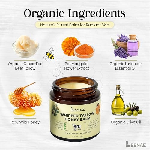 LEENAE Whipped Beef Tallow Moisturizer with Honey – Grass Fed Tallow Face & Body Balm, Unscented Natural Skin Cream with Olive Oil, 4 oz - görsel 4