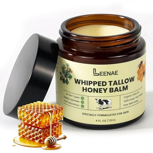 LEENAE Whipped Beef Tallow Moisturizer with Honey – Grass Fed Tallow Face & Body Balm, Unscented Natural Skin Cream with Olive Oil, 4 oz - görsel 2