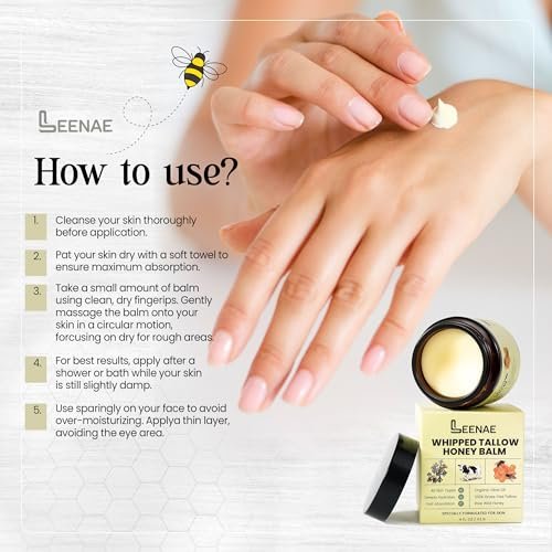 LEENAE Whipped Beef Tallow Moisturizer with Honey – Grass Fed Tallow Face & Body Balm, Unscented Natural Skin Cream with Olive Oil, 4 oz - görsel 12