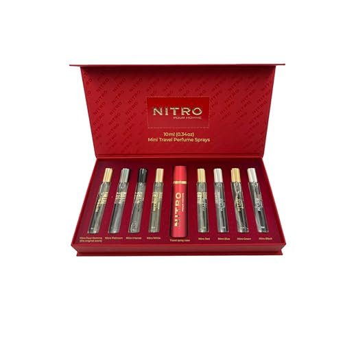 Dumont Nitro Pour Homme Perfume Discovery Set for Men | 8 Mini Travel Sprays (0.34 oz each) Avelisse