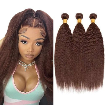 HrceYocr #4 Brown Yaki Straight Human Hair Bundles 24 26 28 Inch – Unprocessed Brazilian Virgin Hair Weave 3 Bundle Pack (50g/Bundle)