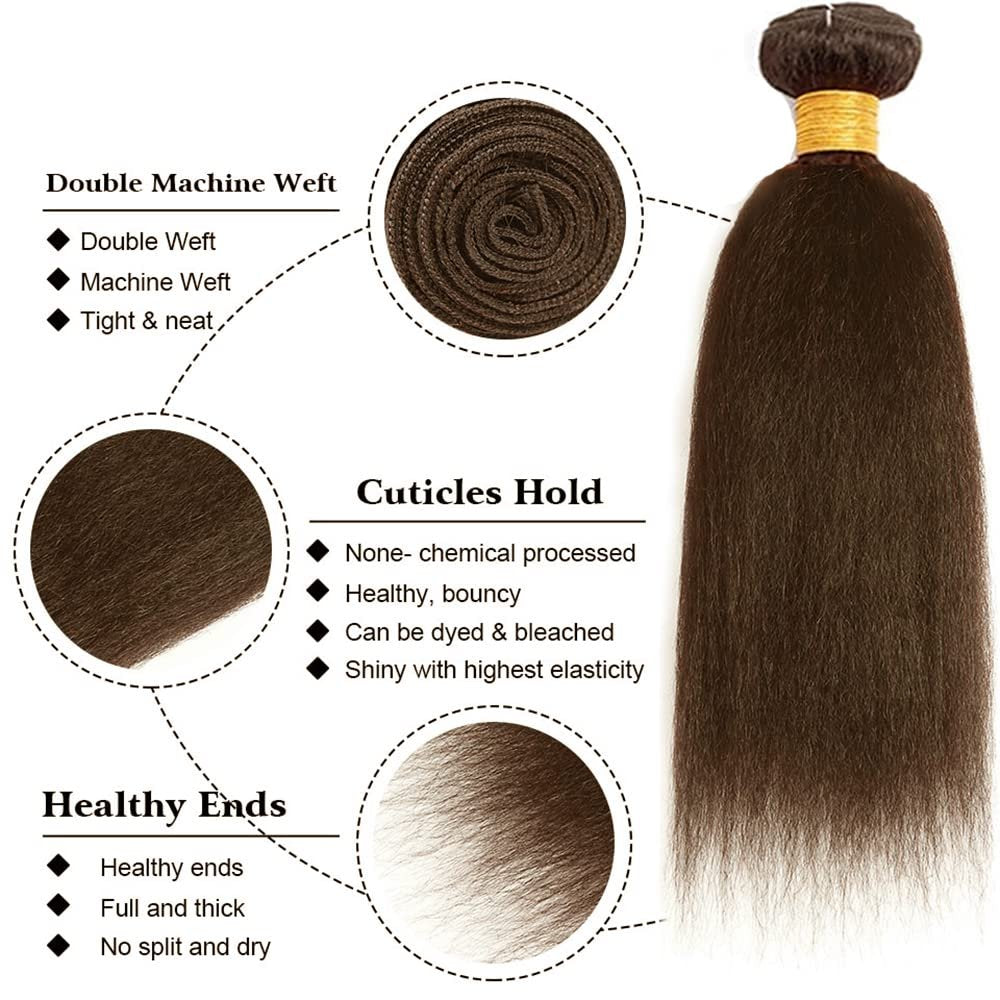 HrceYocr #4 Brown Yaki Straight Human Hair Bundles 24 26 28 Inch – Unprocessed Brazilian Virgin Hair Weave 3 Bundle Pack (50g/Bundle) - görsel 5
